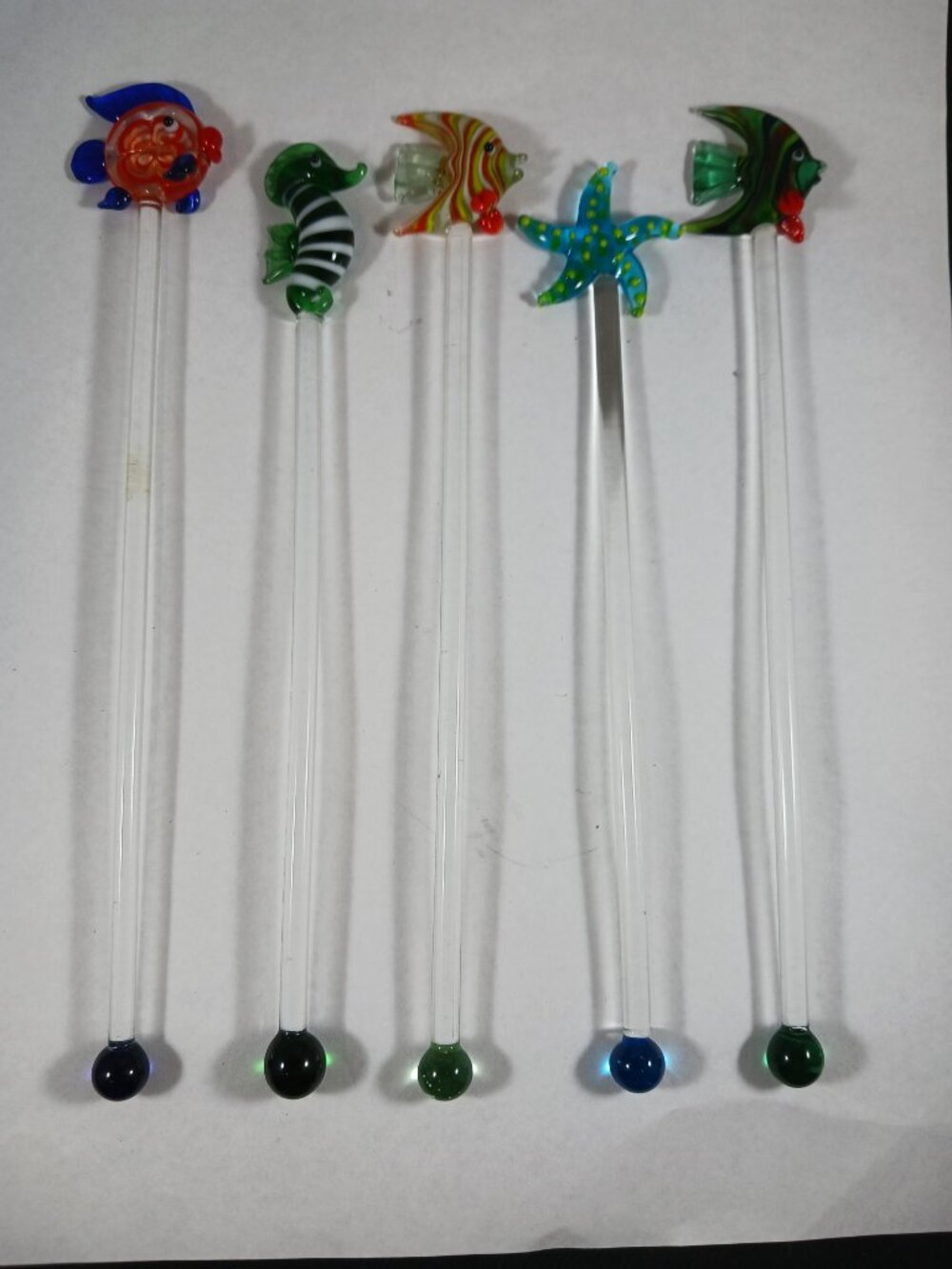 5pcs Vintage Murano Style Tropical Sea Life Glass Cocktail Swizzle Sticks - Picture 2 of 10
